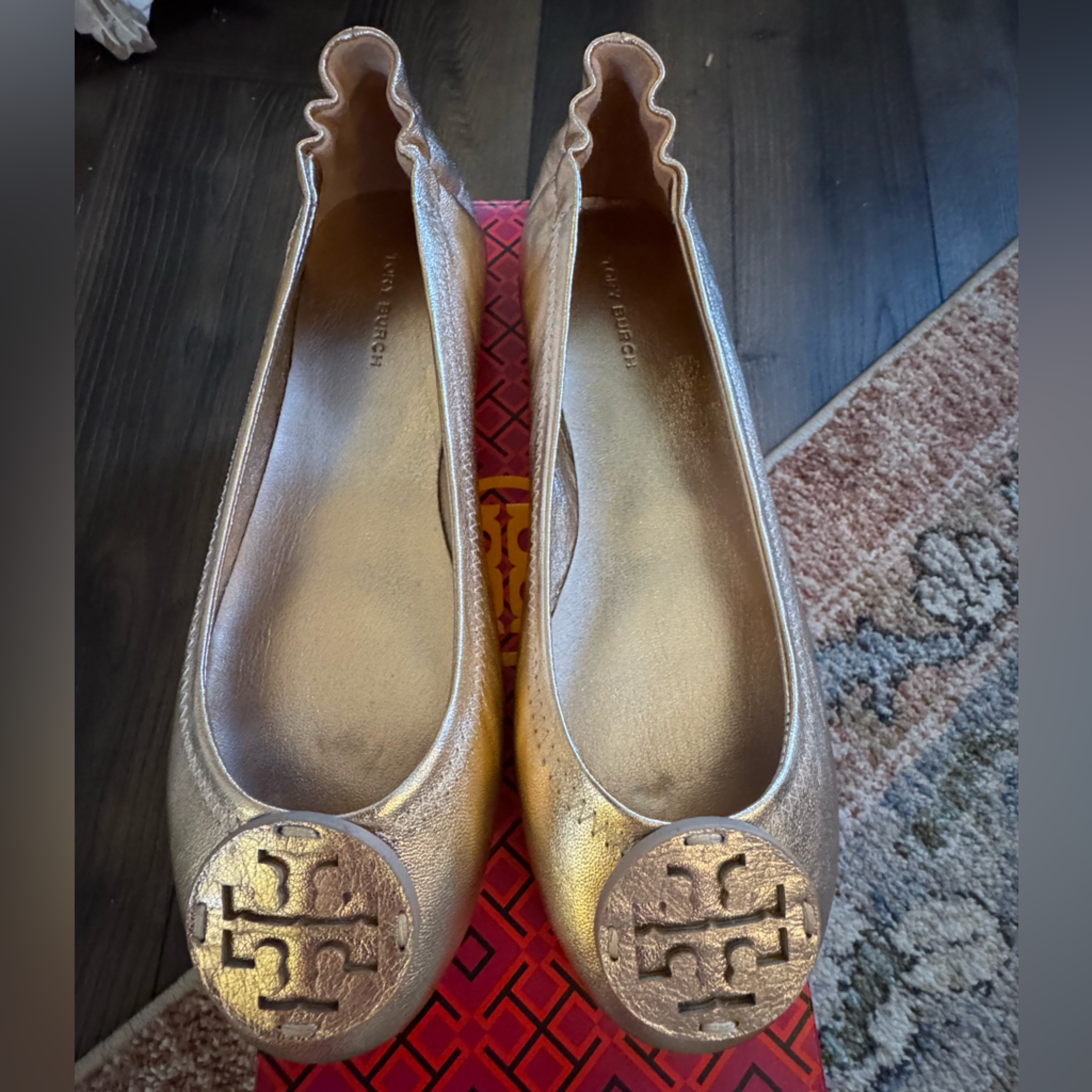 Tory Burch-Rose Gold Metallic, Leather Ballet Flats